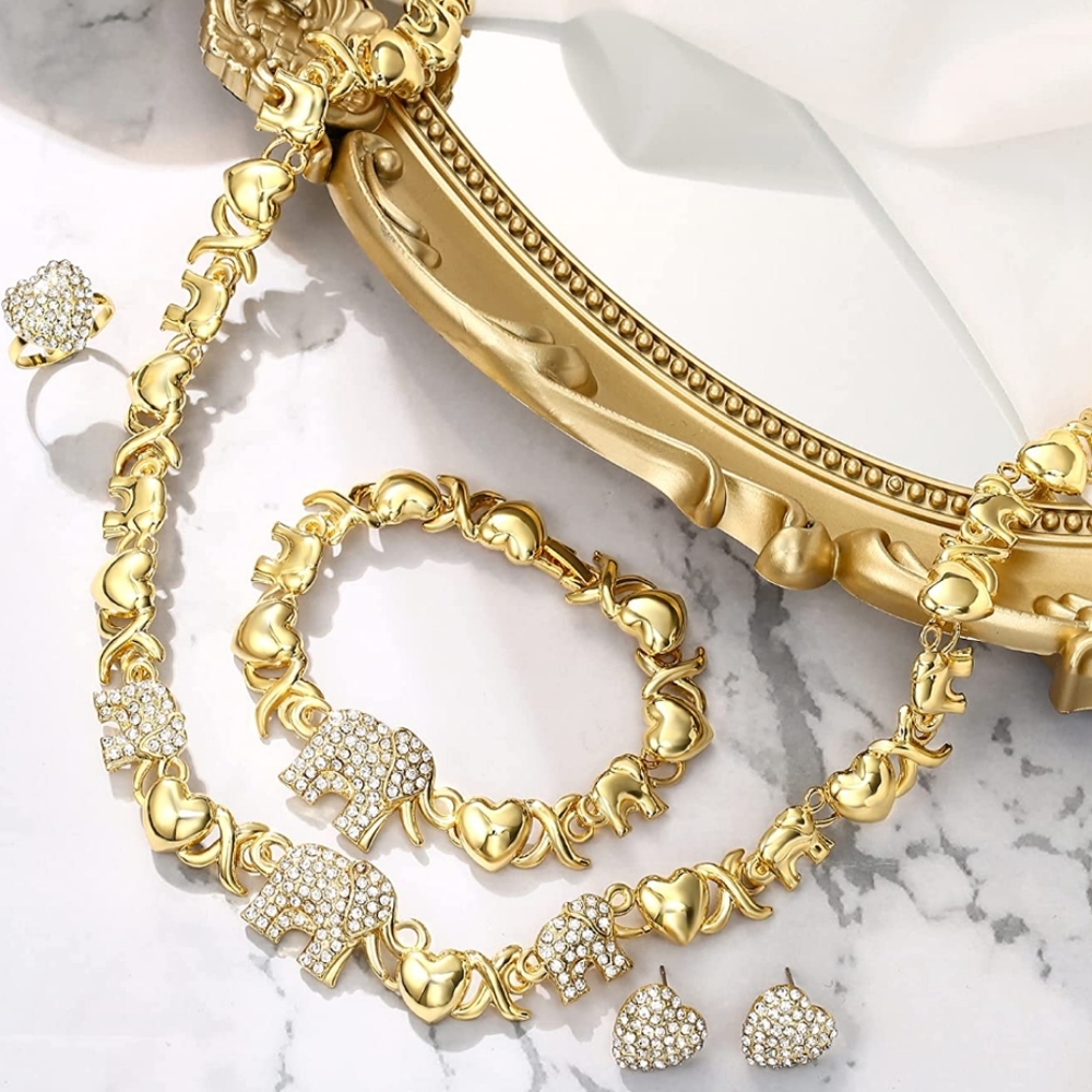 14k gold heart necklace set